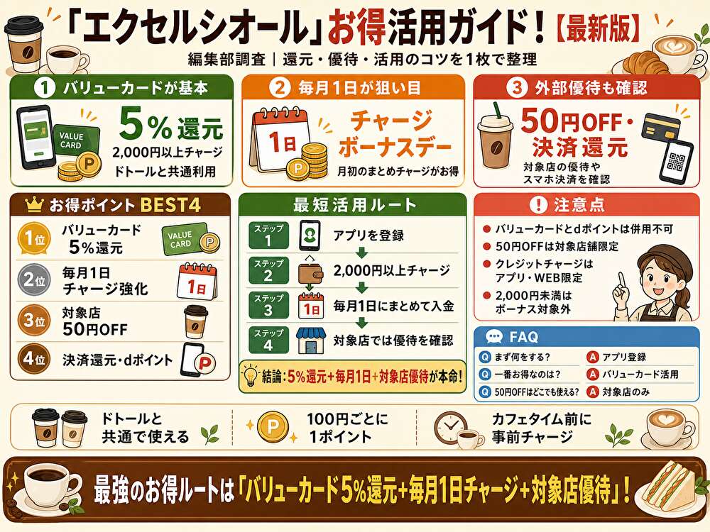 エクセルシオールクーポンまとめ!使い方・割引比較