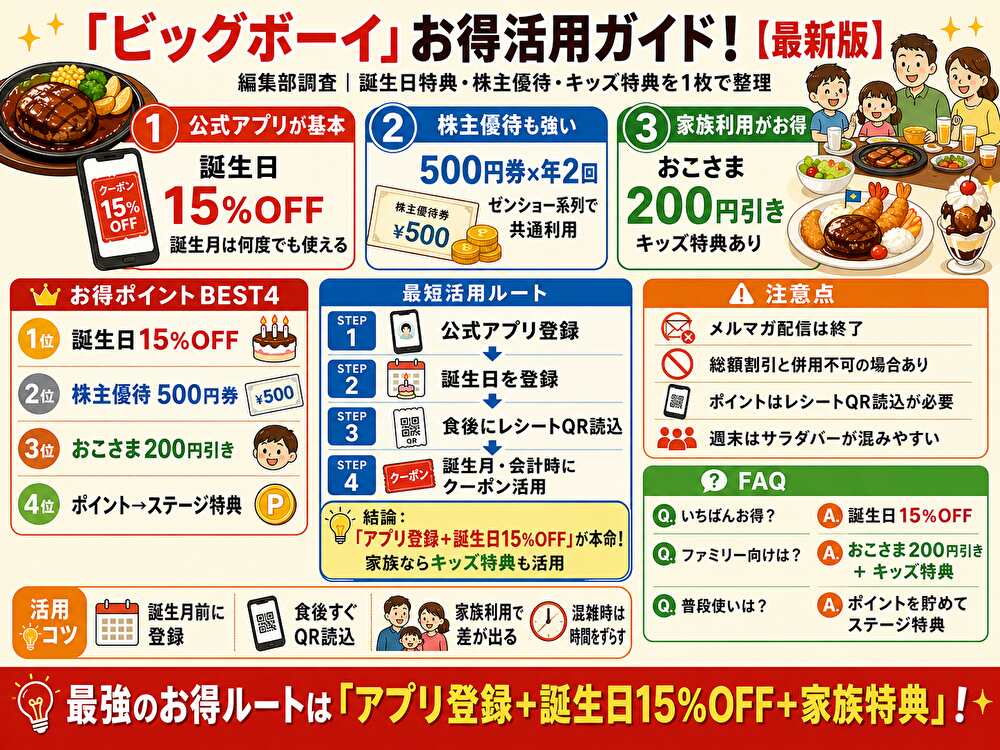 ビッグボーイクーポンまとめ!使い方・割引比較