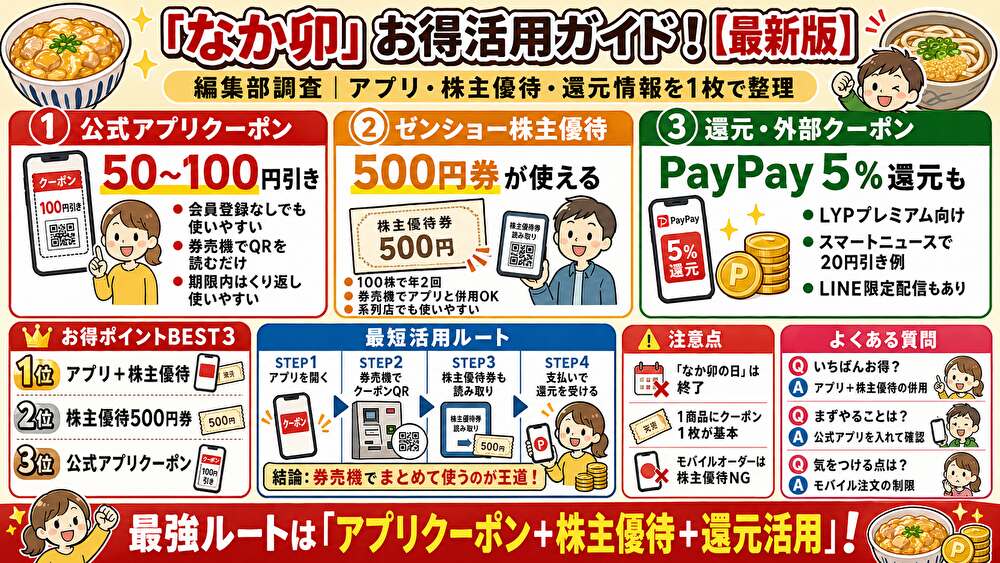 なか卯クーポンまとめ!使い方・割引比較