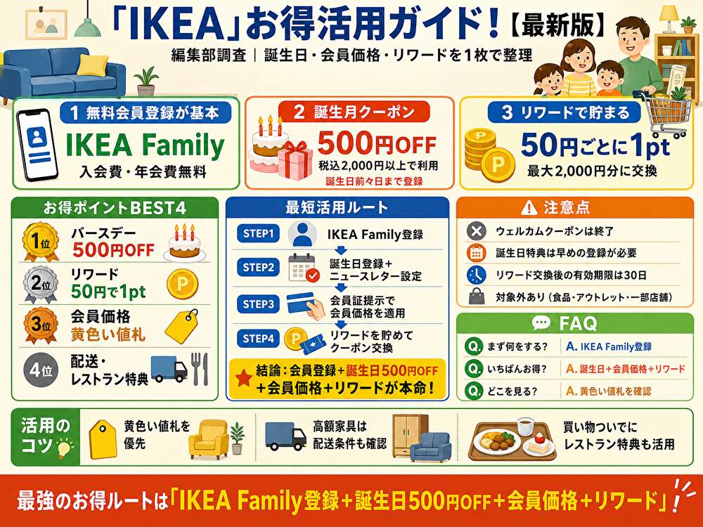 IKEAクーポン完全ガイド！誕生日500円OFF＆リワード活用術【2026年