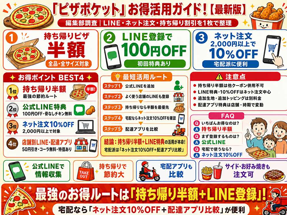 ピザポケットクーポンまとめ!使い方・割引比較