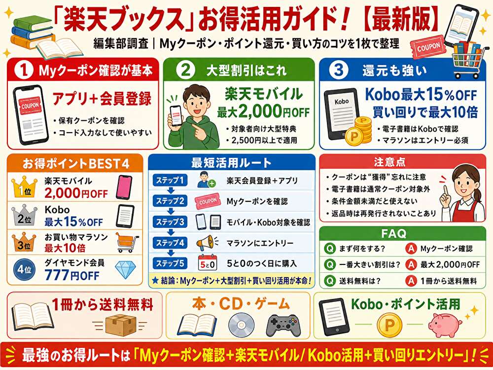 楽天ブックスクーポンまとめ!使い方・割引比較
