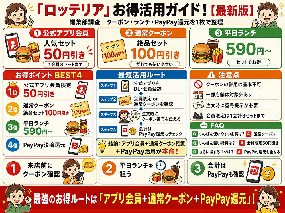 ロッテリアクーポンまとめ!使い方・割引比較