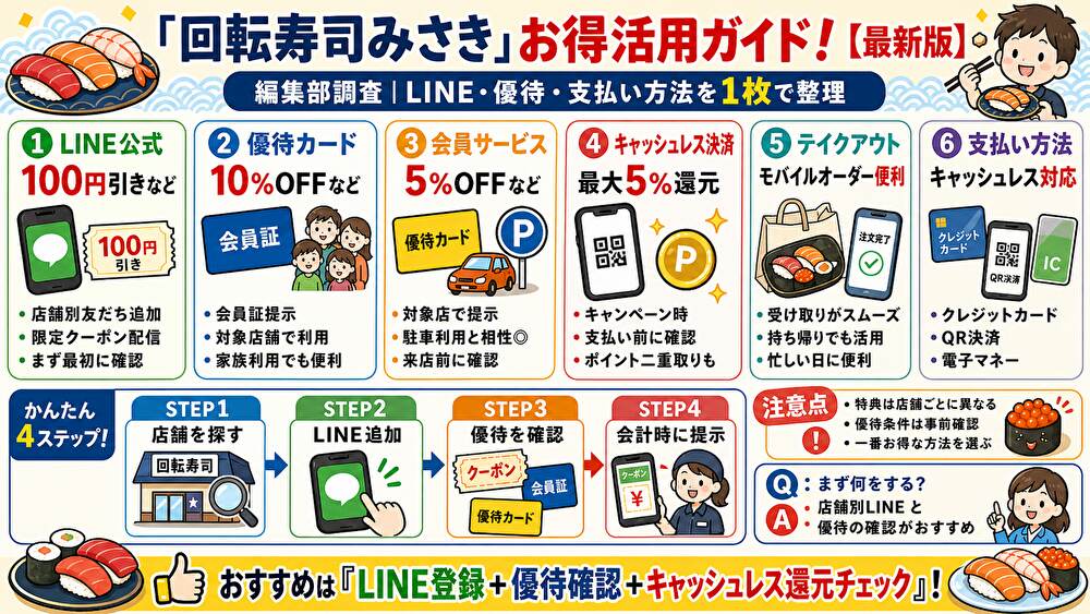 回転寿司みさきクーポンまとめ!使い方・割引比較