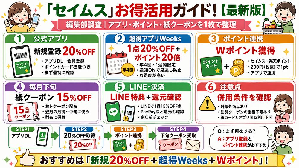セイムス(SEIMS)クーポンまとめ!使い方・割引比較