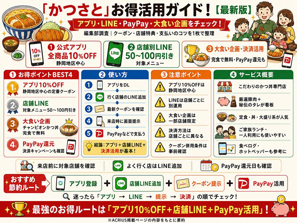 かつさとクーポンまとめ・使い方と割引の比較