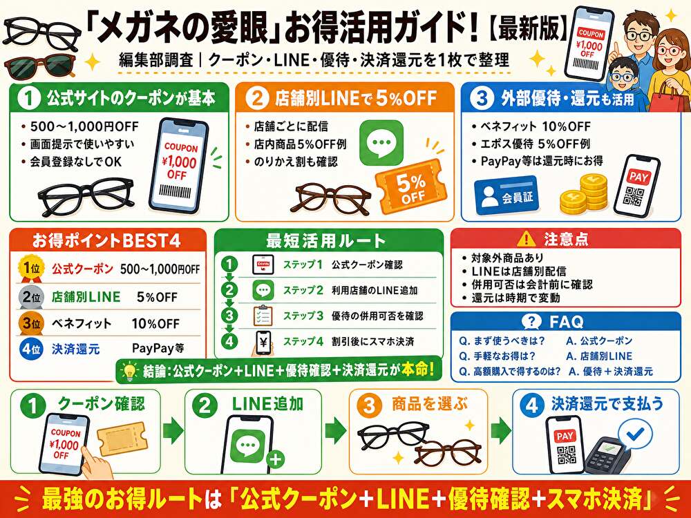 メガネの愛眼クーポンまとめ!使い方・割引比較
