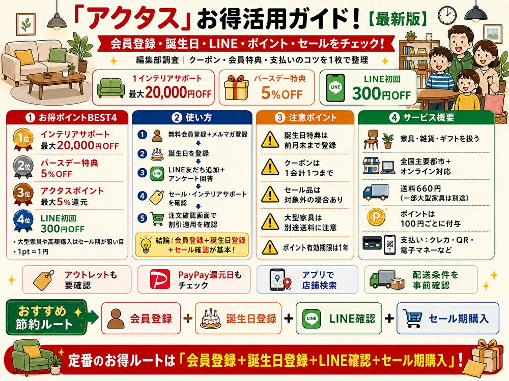 アクタス(ACTUS)クーポンまとめ!使い方・割引比較