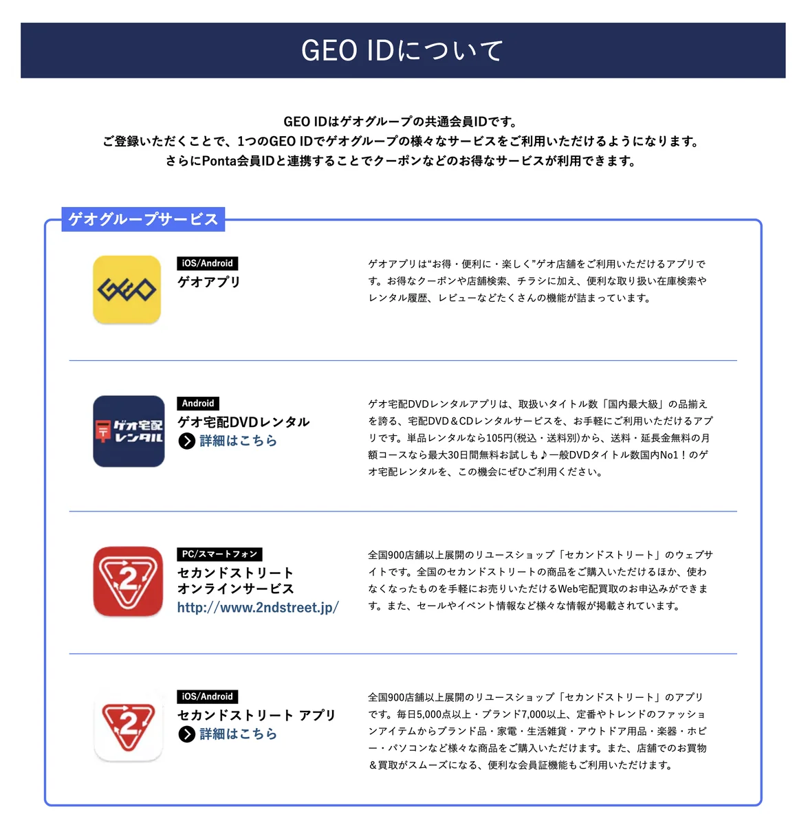 ゲオのGEO IDの案内画面