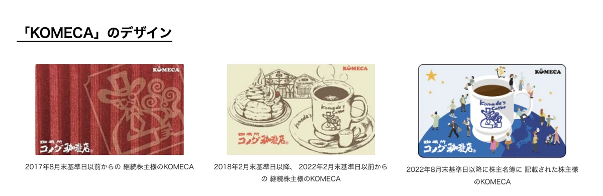 コメダホールディングスの株主向けKOMECAの券面デザイン
