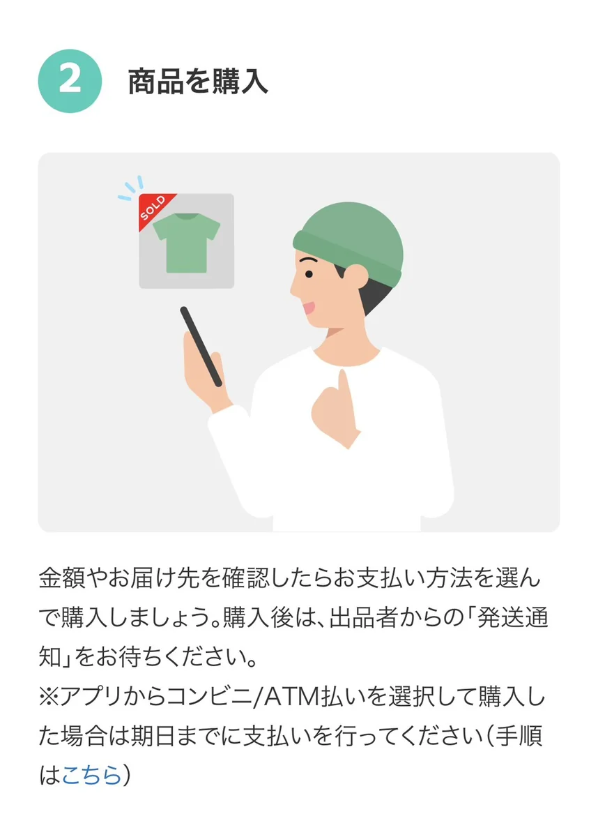 メルカリの商品購入の画面案内