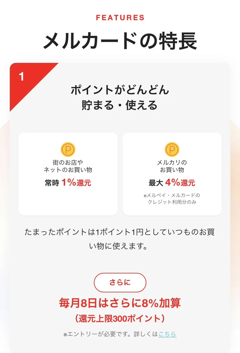 メルカードのポイント還元の説明画面